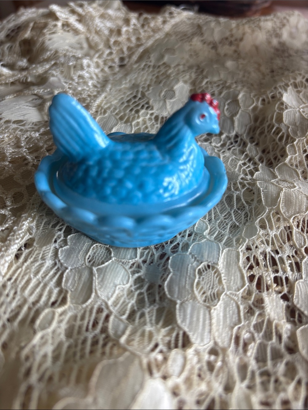 Vintage Westmoreland marked blue milk glass Hen On A Nest small salt cellar
